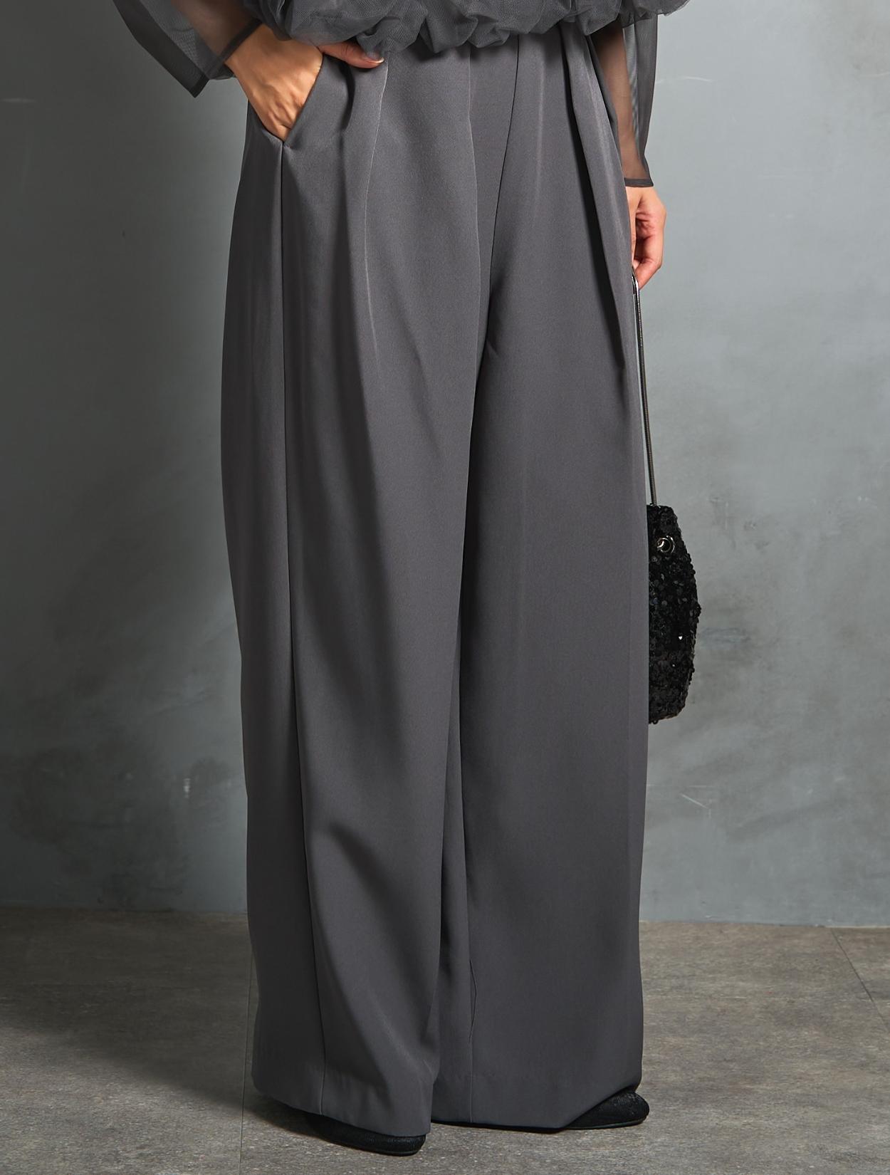 S/M/L】チュールペプラムセットアップパンツドレス（Cグレー