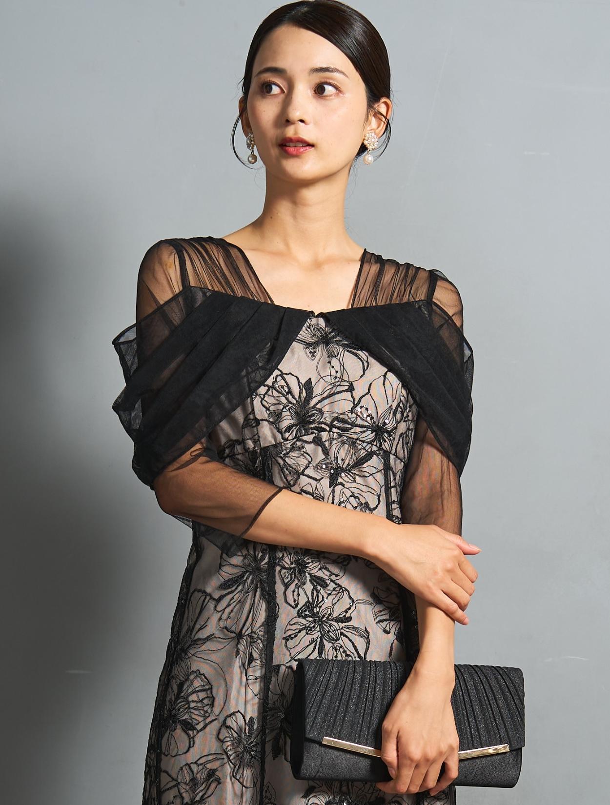 M/L】スパンコール刺繍オフショルダ−ドレス（ブラック）DPSET0840の