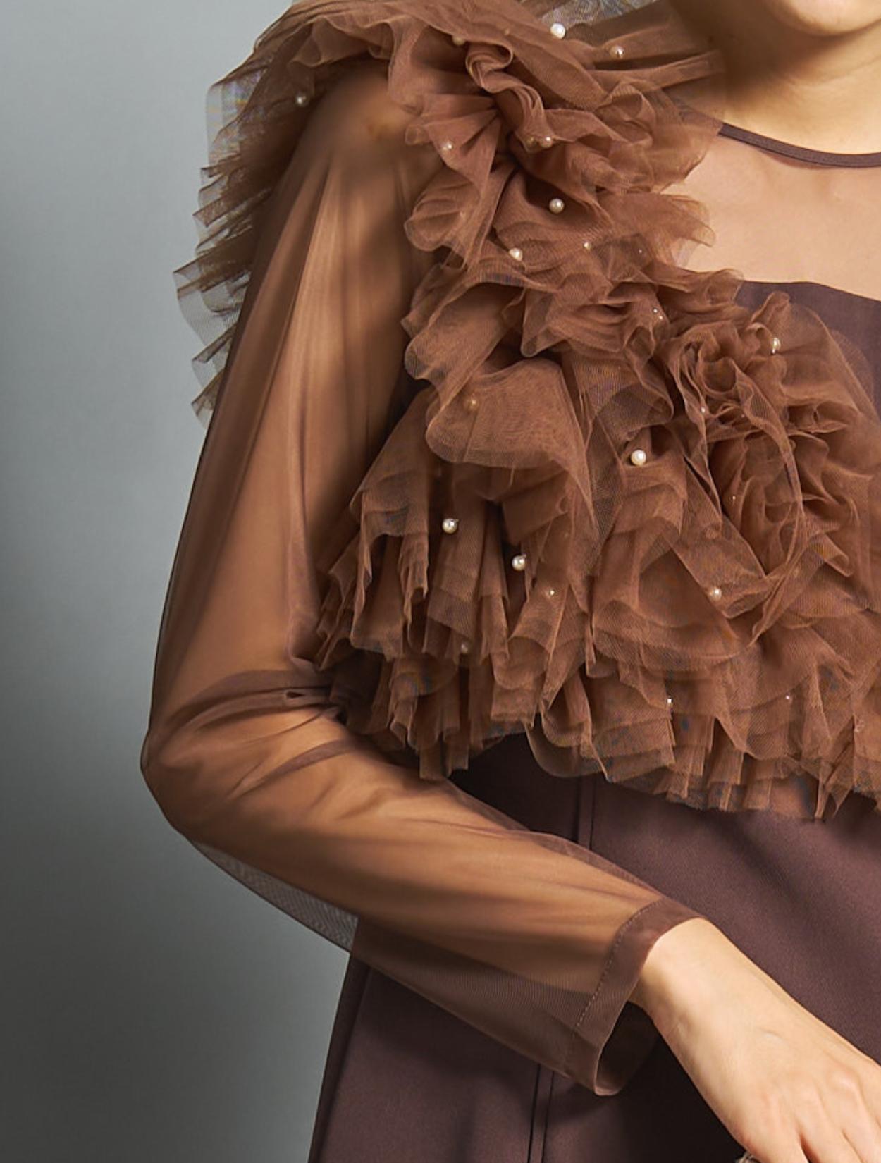 M/L】パールビスチェロングドレス（ブラウン）DPSET0844のレンタル