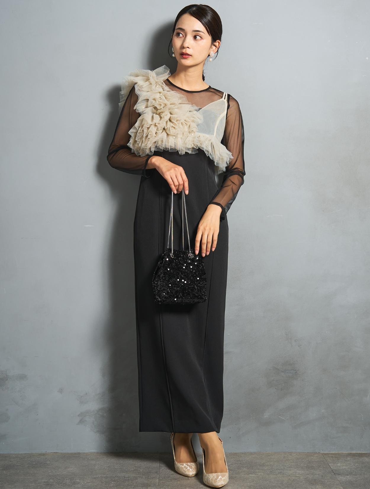 M/L】パールビスチェロングドレス（ベージュ）DPSET0846のレンタル