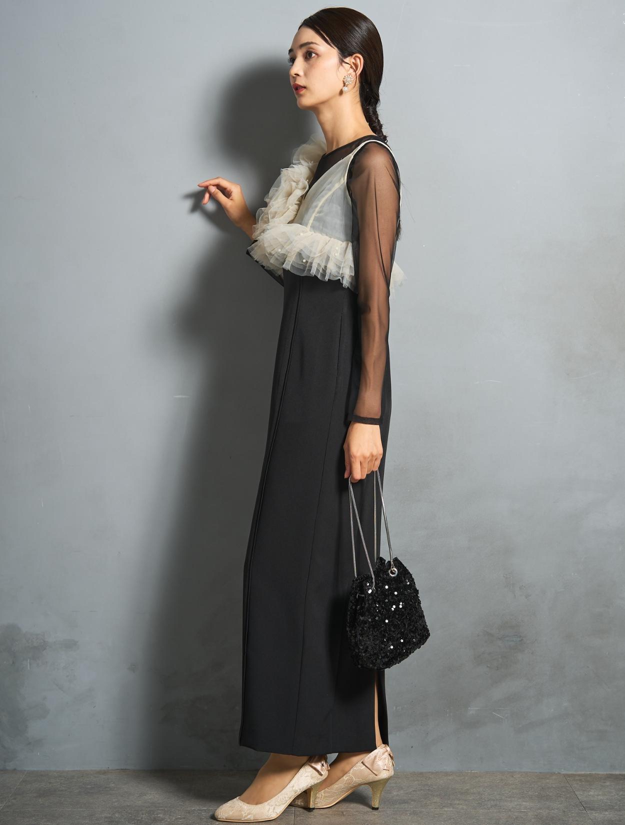 M/L】パールビスチェロングドレス（ベージュ）DPSET0846のレンタル