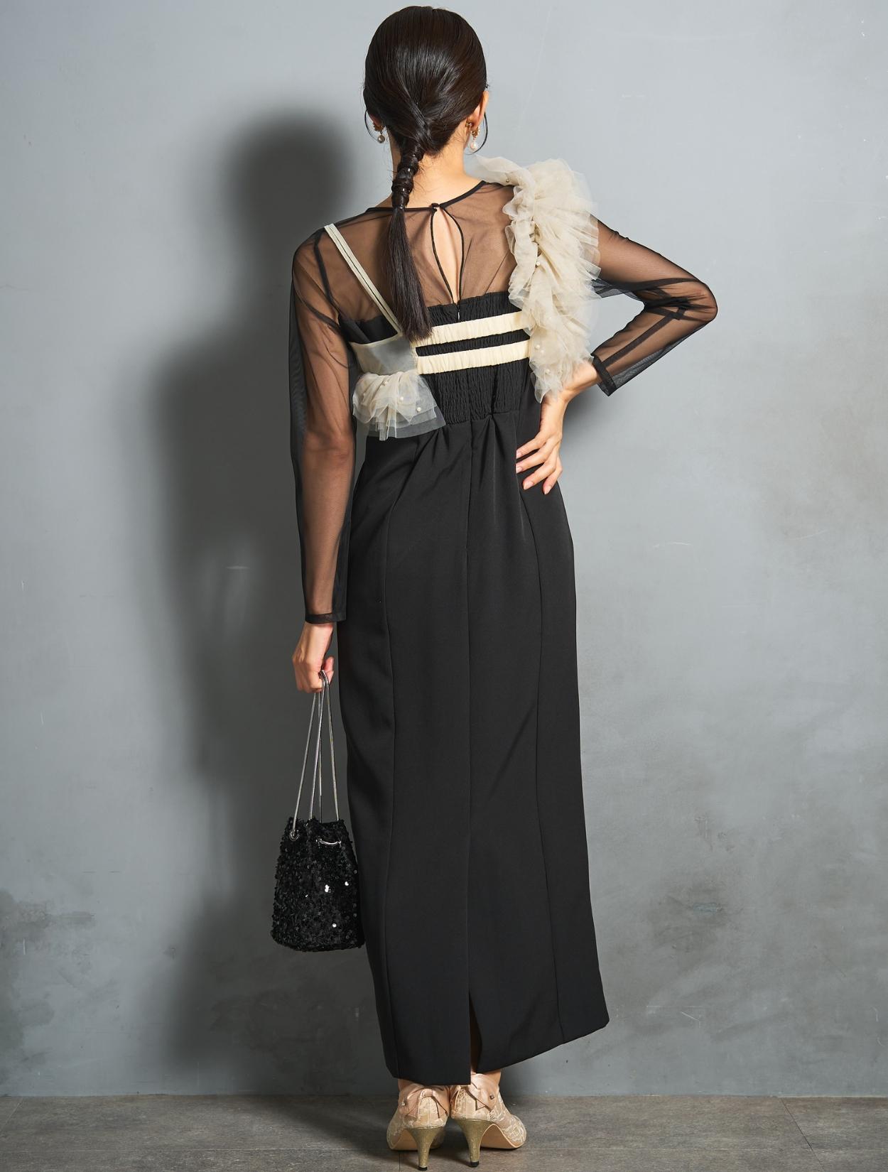 M/L】パールビスチェロングドレス（ベージュ）DPSET0846のレンタル