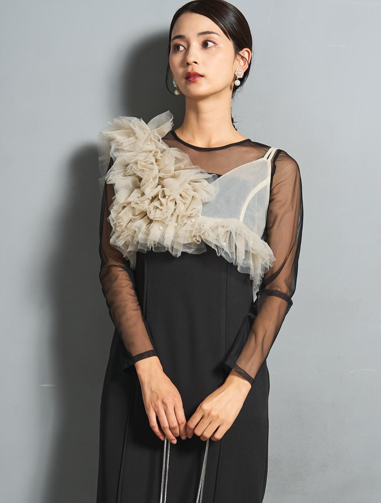 M/L】パールビスチェロングドレス（ベージュ）DPSET0846のレンタル