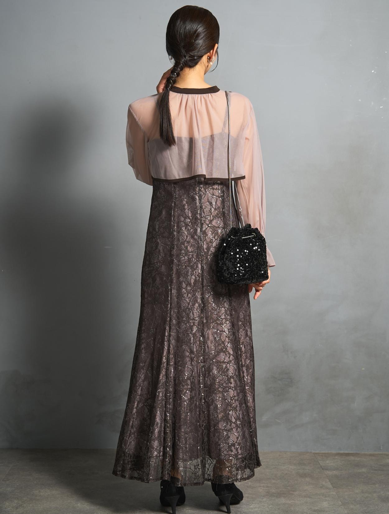 M/L】クロスデザイン2wayブラウスドレス（ブラウン）DPSET0858の