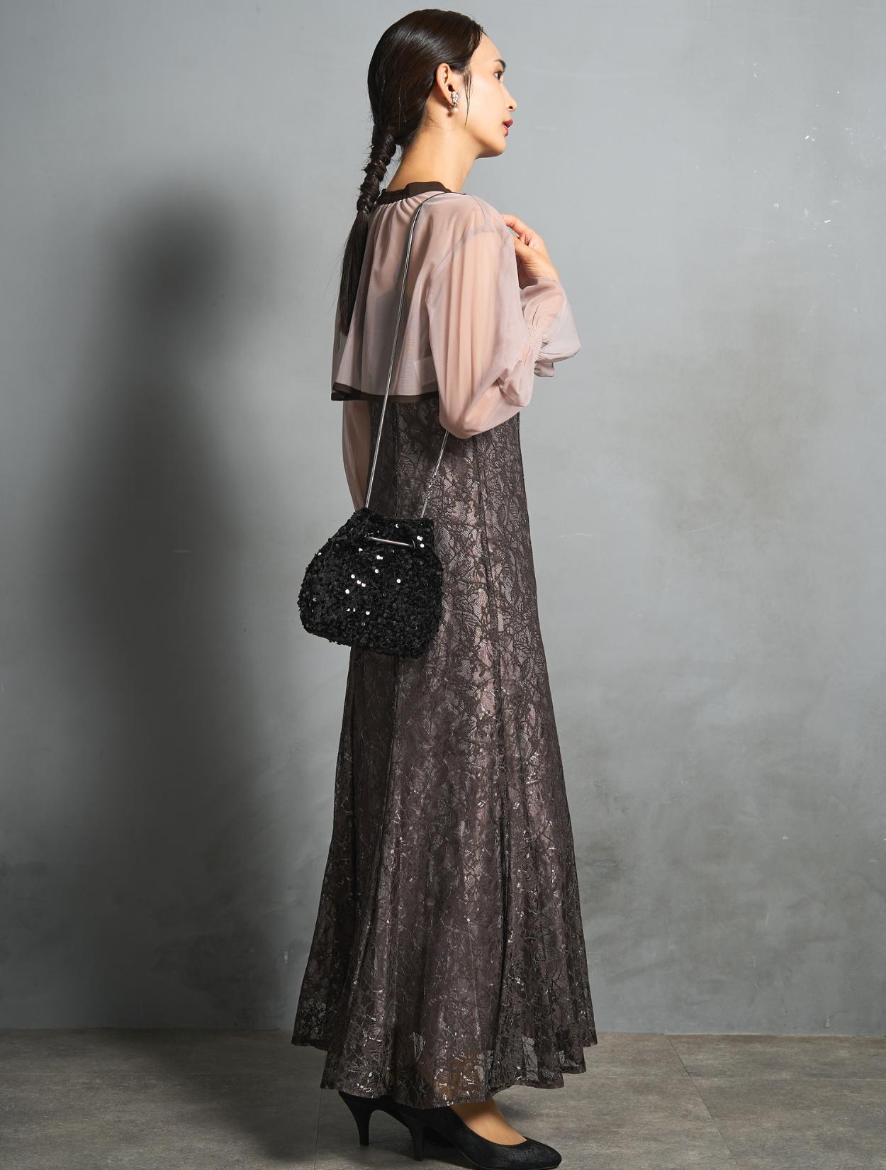 M/L】クロスデザイン2wayブラウスドレス（ブラウン）DPSET0858の