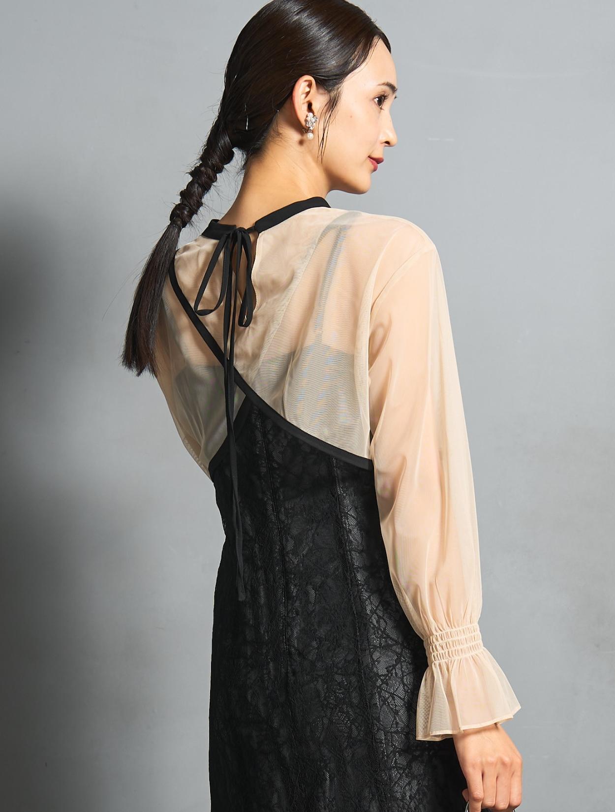 M/L】クロスデザイン2wayブラウスドレス（ブラック）DPSET0860の