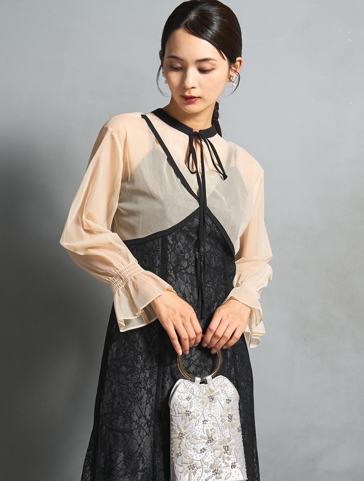 M/L】クロスデザイン2wayブラウスドレス（ブラック）DPSET0861の