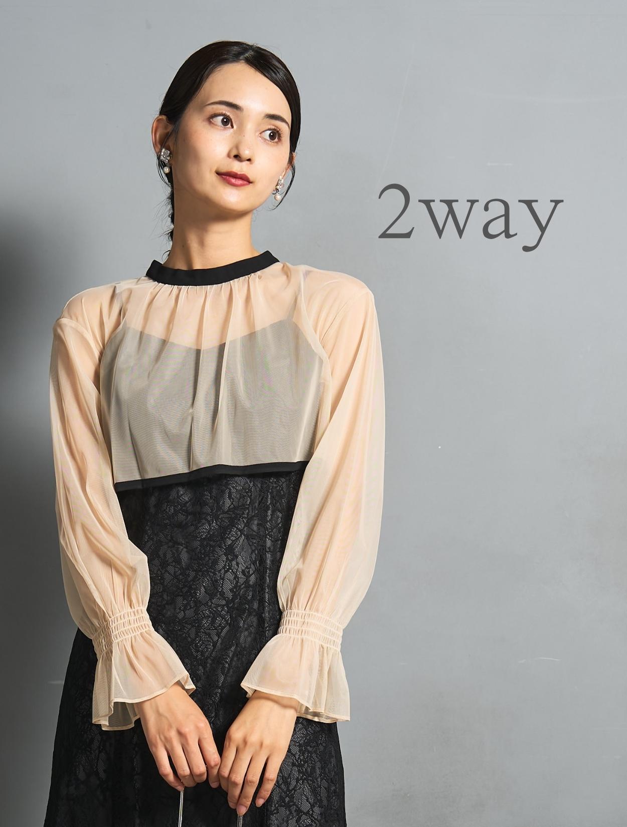 M/L】クロスデザイン2wayブラウスドレス（ブラック）DPSET0861の