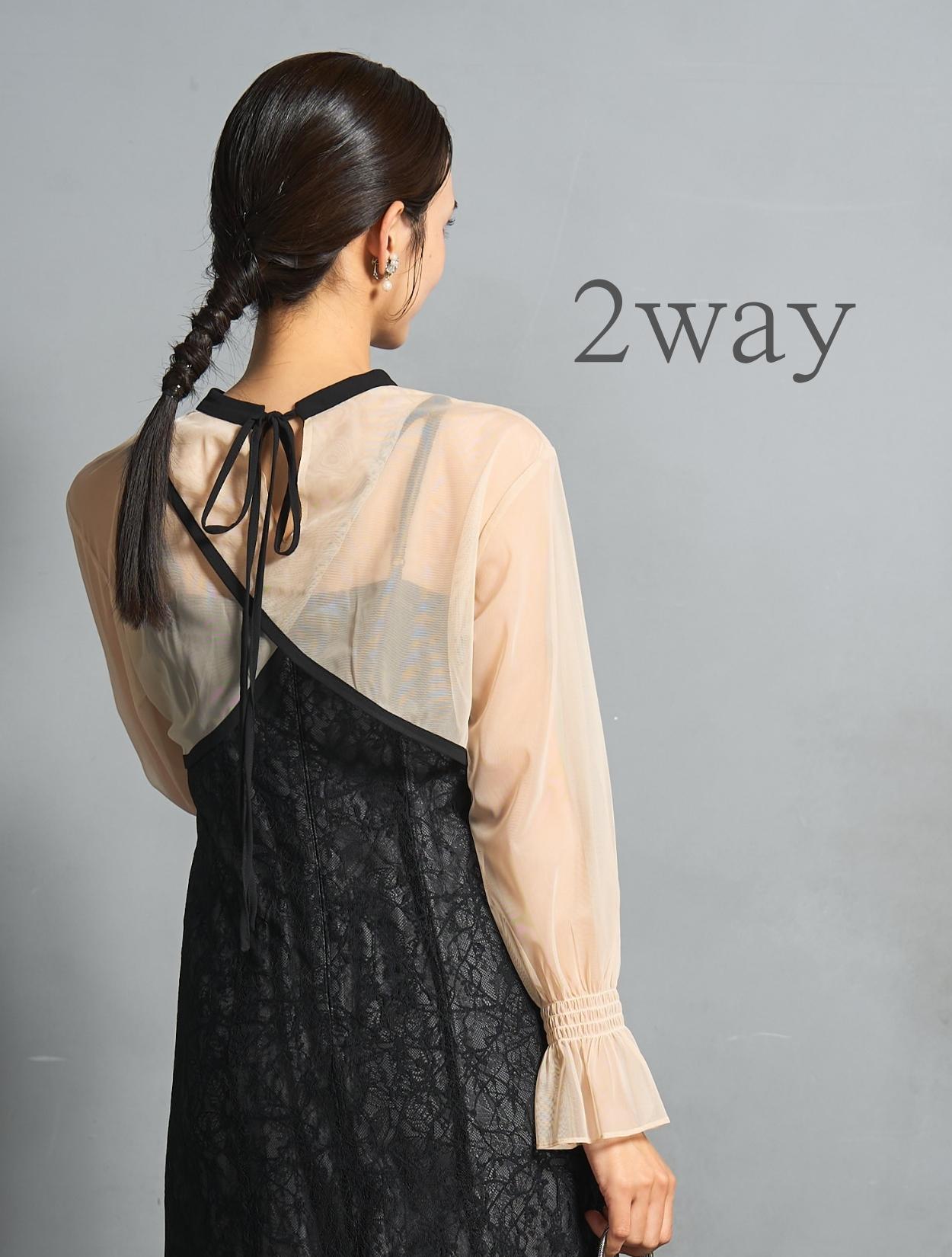 M/L】クロスデザイン2wayブラウスドレス（ブラック）DPSET0861の