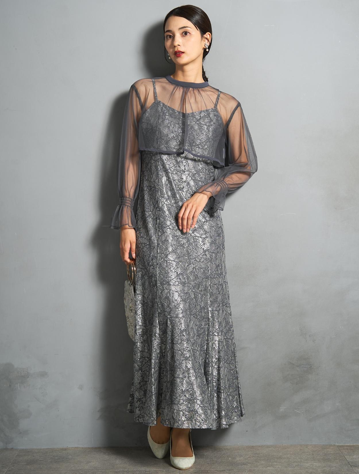 M/L】クロスデザイン2wayブラウスドレス（グレイッシュネイビー