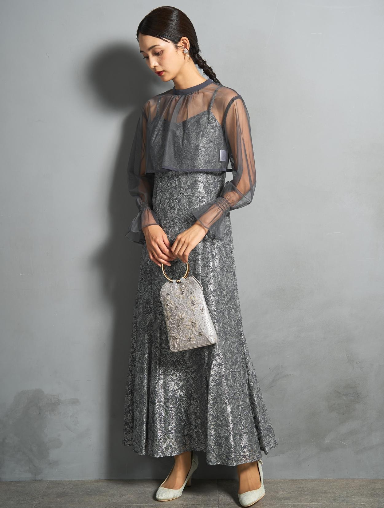 M/L】クロスデザイン2wayブラウスドレス（グレイッシュネイビー