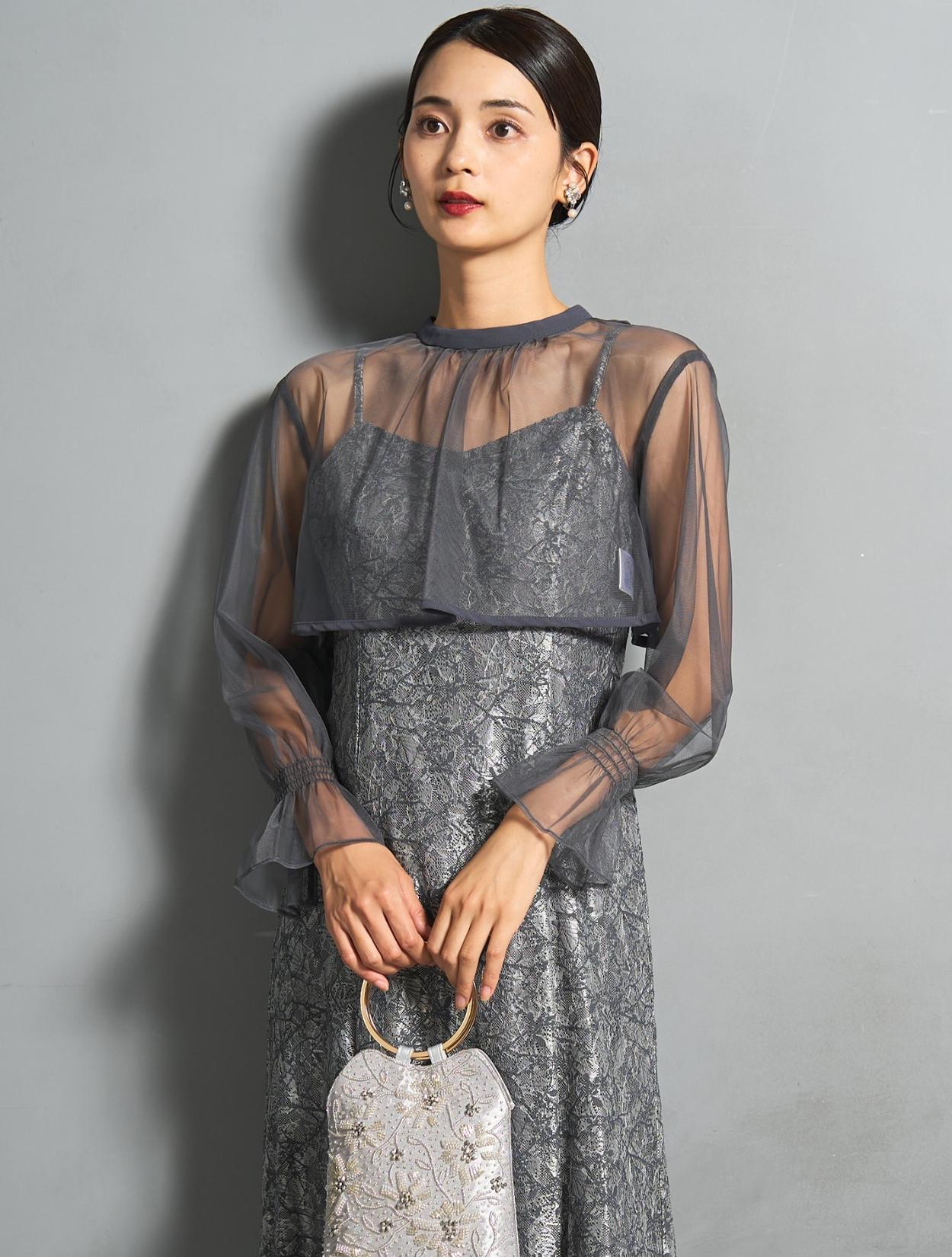 M/L】クロスデザイン2wayブラウスドレス（グレイッシュネイビー