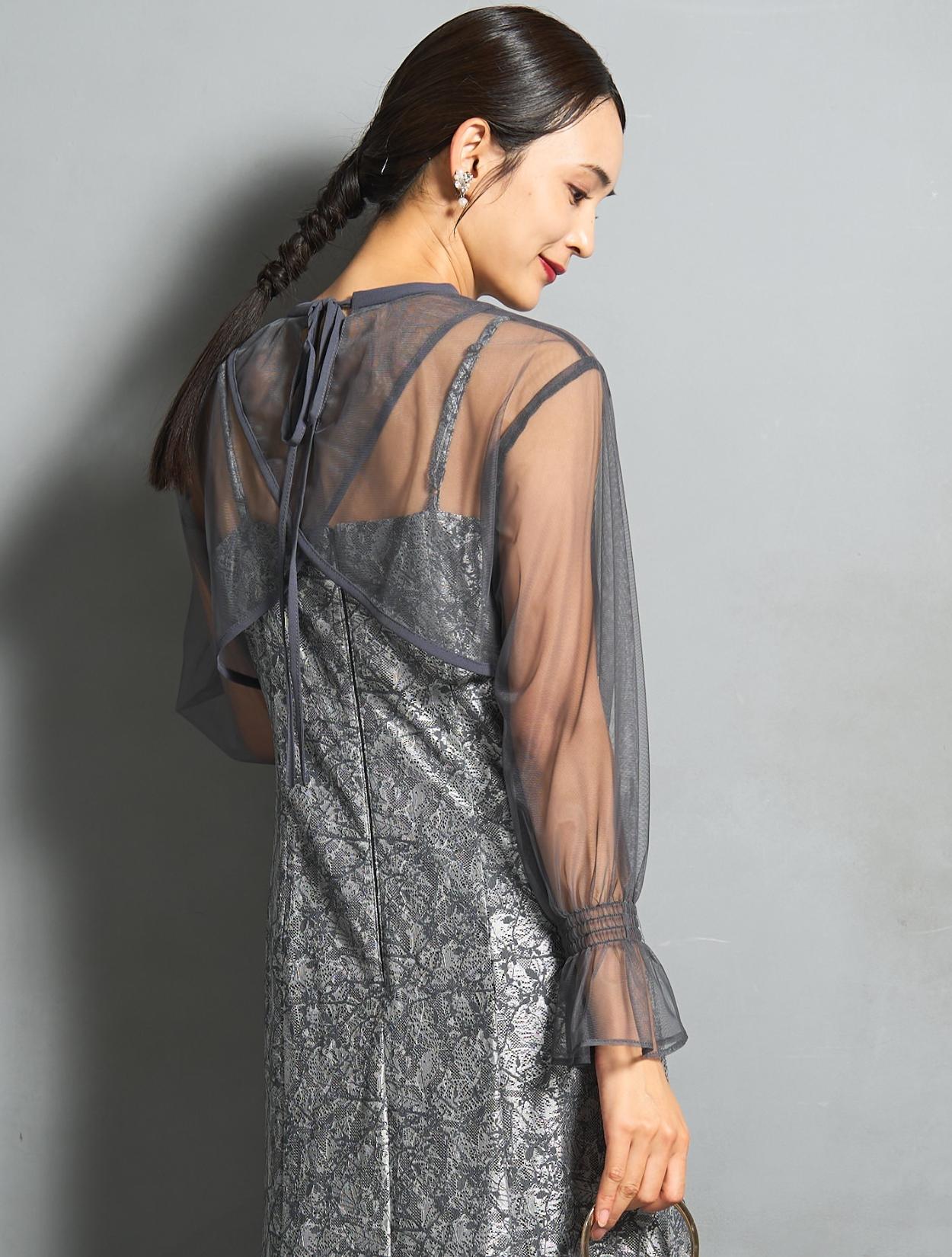 M/L】クロスデザイン2wayブラウスドレス（グレイッシュネイビー