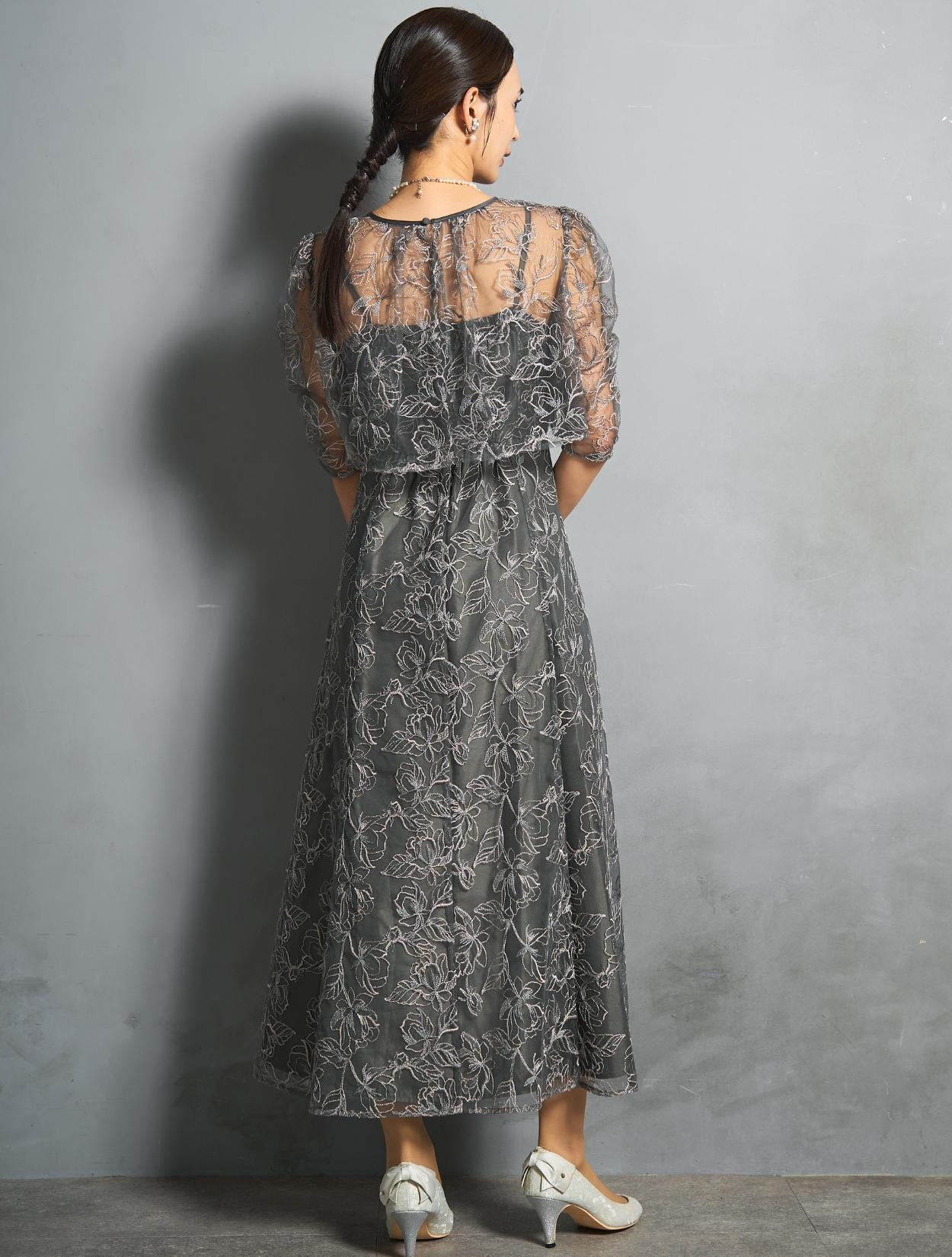 LL/3L】フラワーレースレイヤードドレス（グレー）DPSET0883Lの