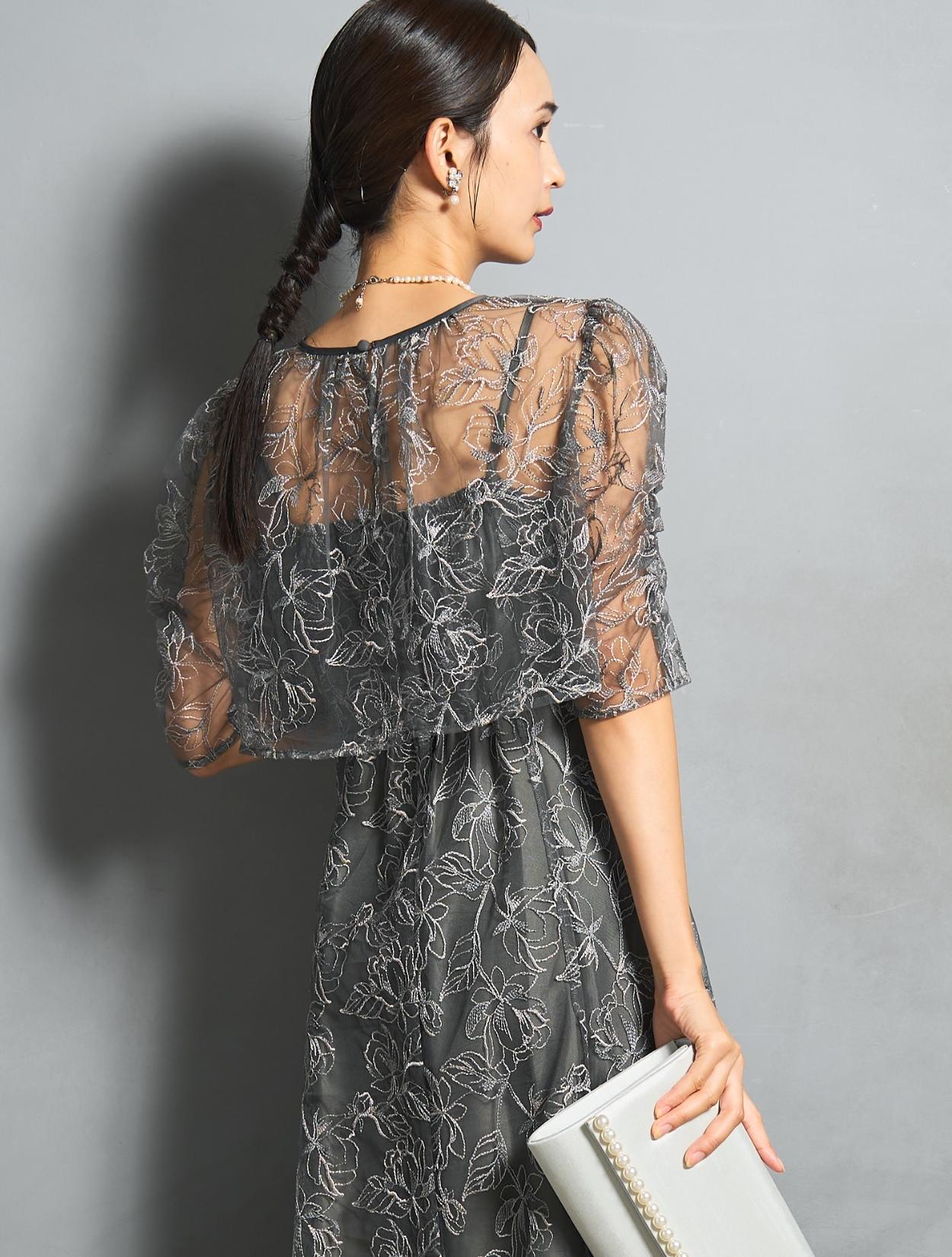 LL/3L】フラワーレースレイヤードドレス（グレー）DPSET0883Lの