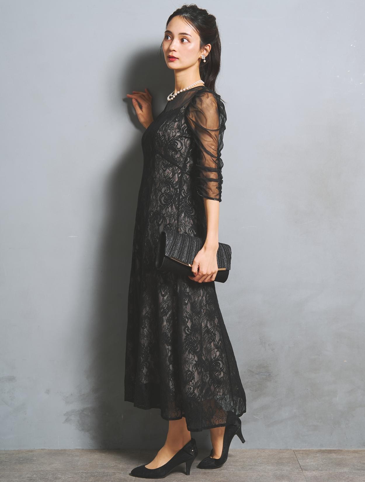 M】シアースリーブ×レースドレス(ブラック)DPSET0921のレンタルページ
