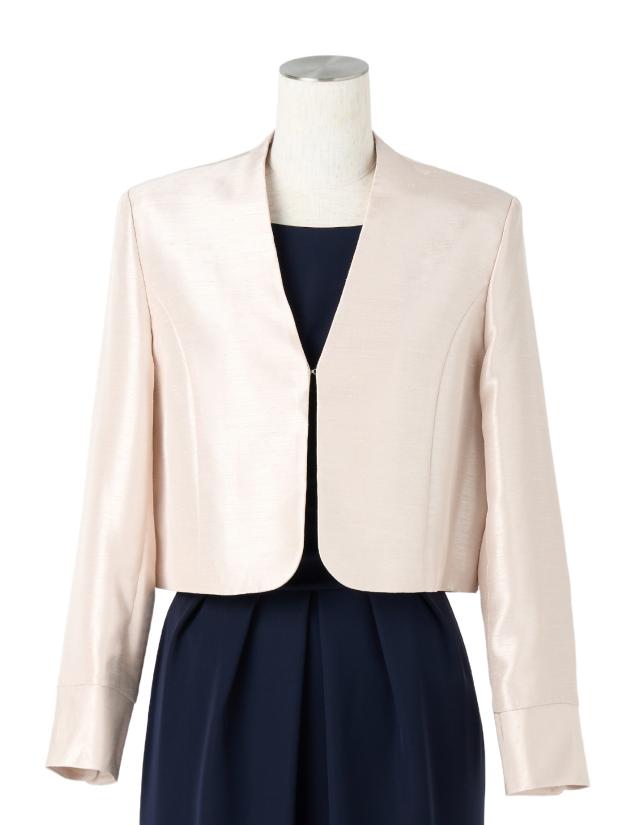 【LL/3L】シャンタンノーカラージャケット（ベージュ）