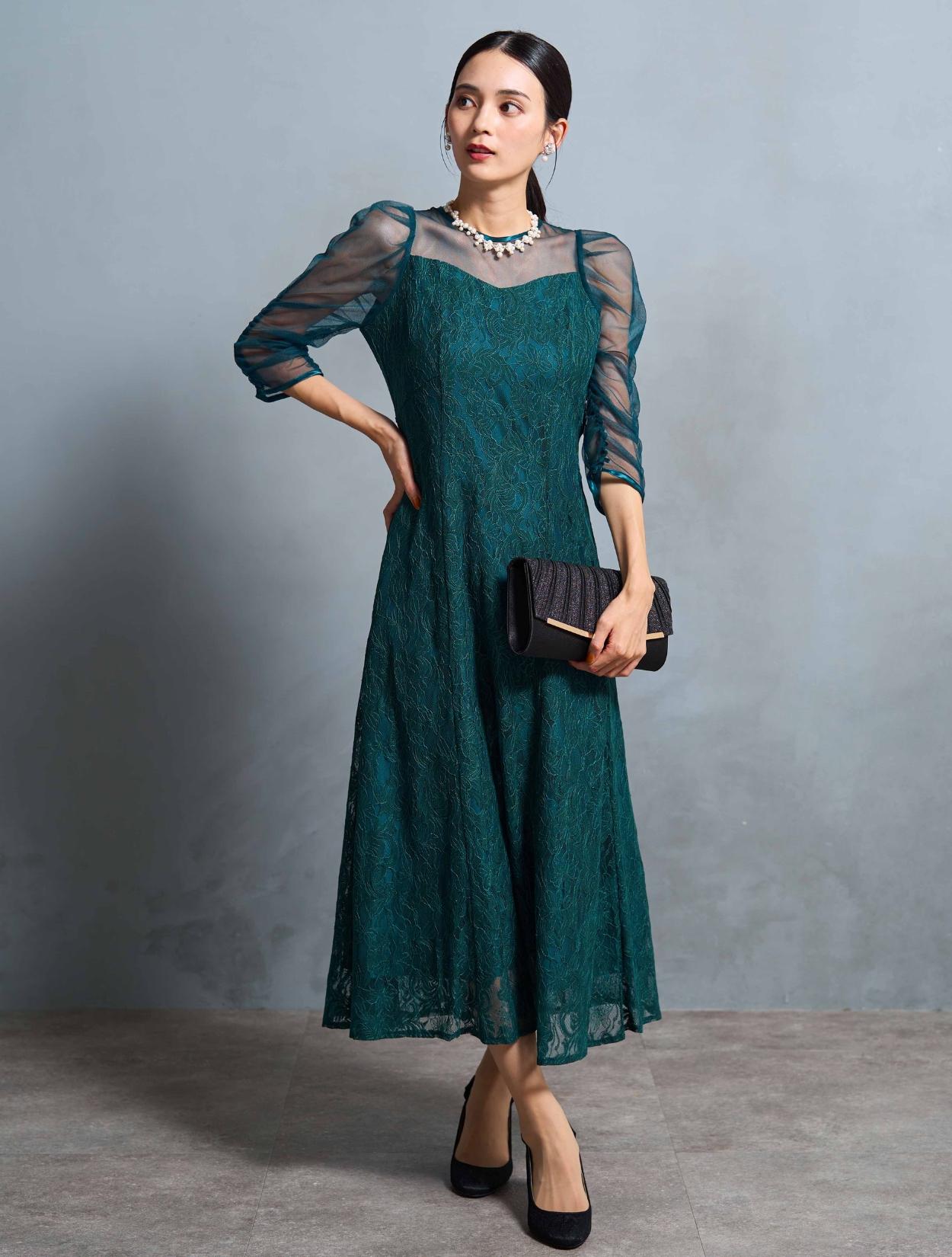 新品タグ付♡マーレット FLOR タイティアード スリーブレス ワンピース 緑 レディース