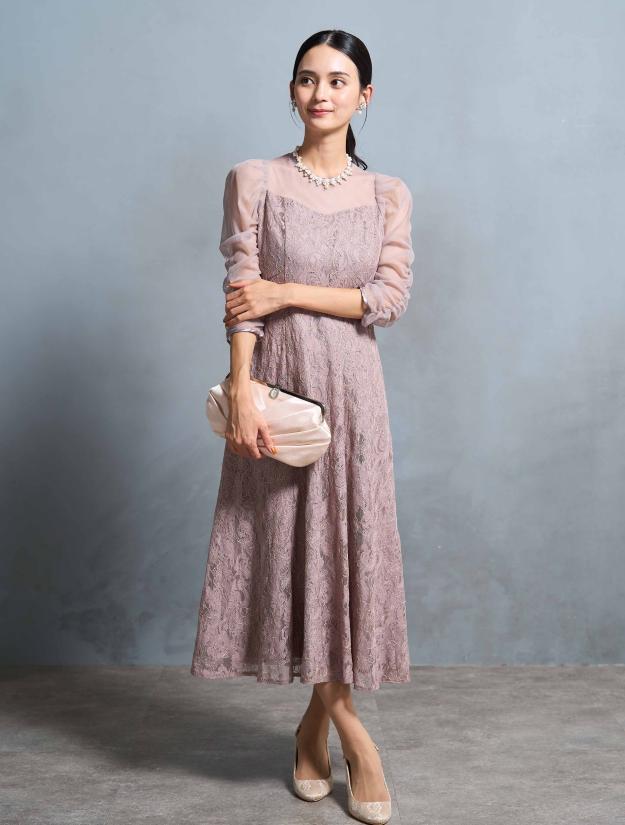 パーティードレス ウェディング シアースリーブ レースアップ PREFERIR｜シアースリーブ結婚式パーティードレス | Rakuten