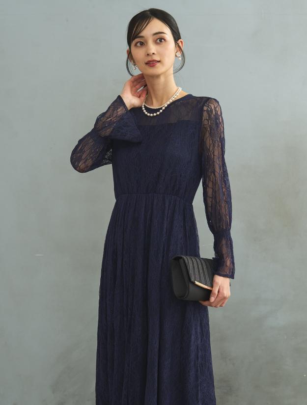 【LL】総レースロングドレス（ネイビー）DPSET0434L