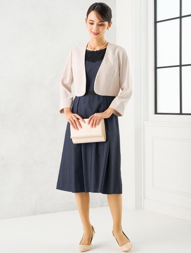 【LL】レース×シャンタンドレス（ネイビー）DPSET0705L