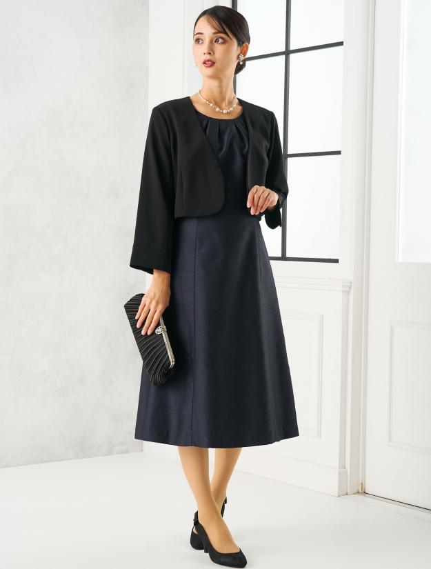 【LL】ミディ丈シャンタンドレス（ネイビー）DPSET0707L