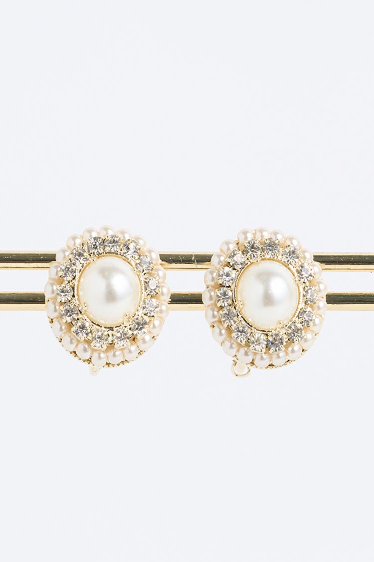 パールクリスタルビジューイヤリング（ホワイト）