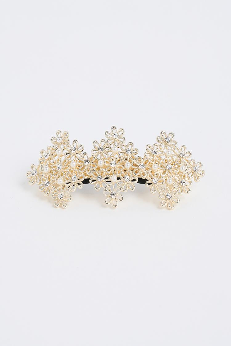 スクエアフラワーバレッタ（ゴールド）