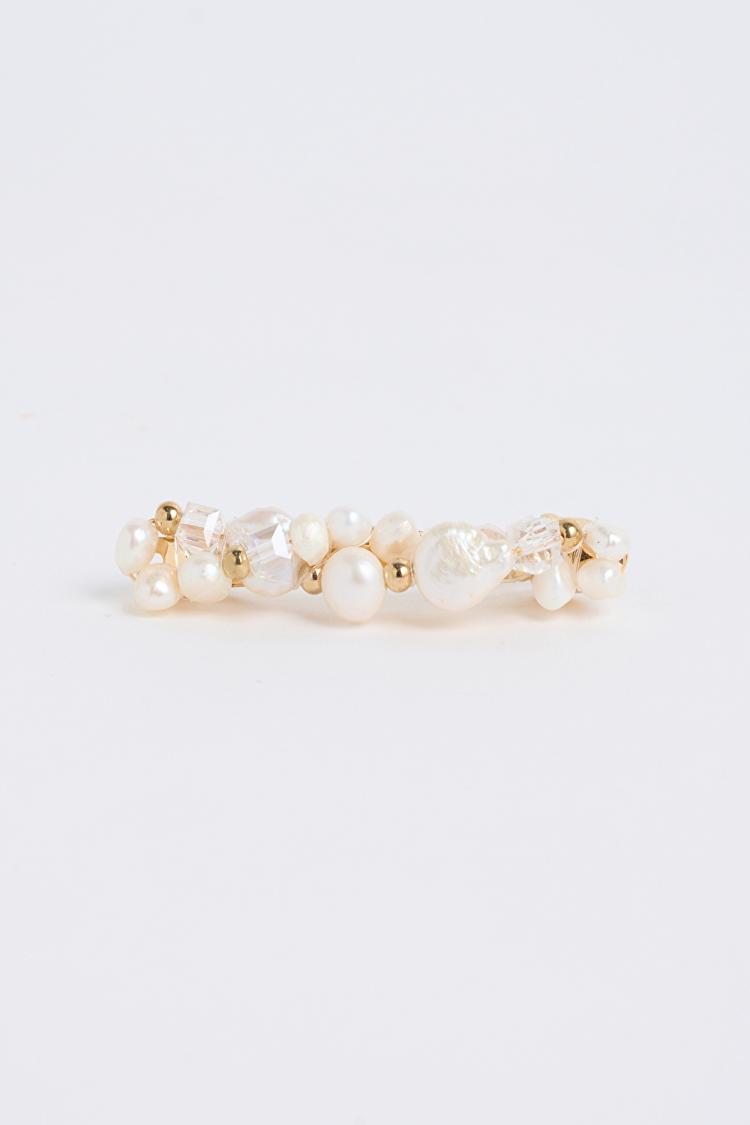 淡水パール×ビーズバレッタ（ホワイト）
