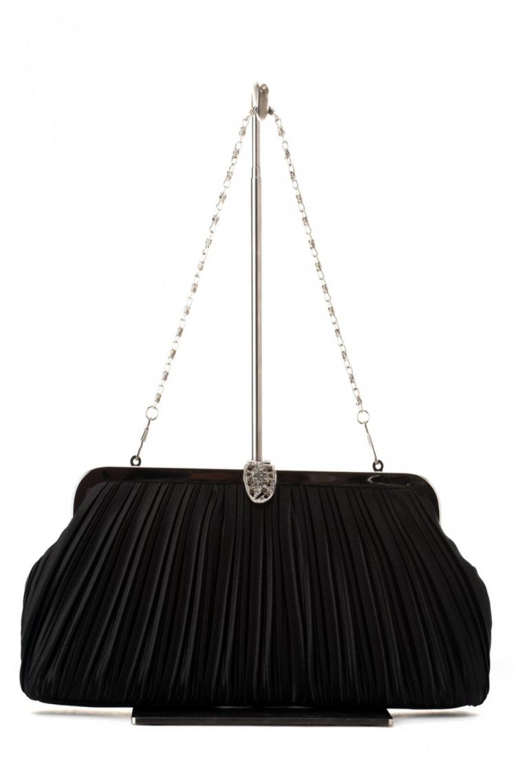 サテンプリーツバッグ（ブラック）