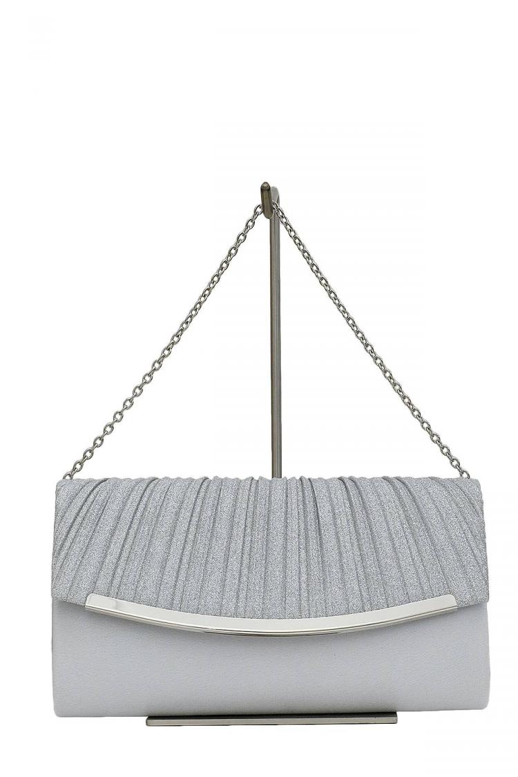 プリーツラメクラッチバッグ（シルバー）