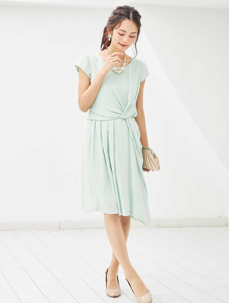 【M】ウエストクロスドレープドレス（グリーン）DPSET0003