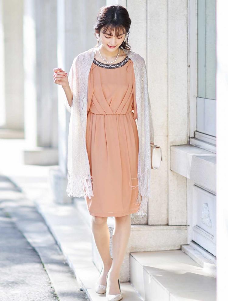 【M】ケープスリーブビジュードレス（オレンジ）DPSET0006