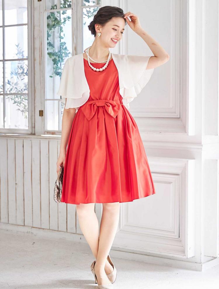 【M】ウエストリボンフィット＆フレアドレス（オレンジ）DPSET0029