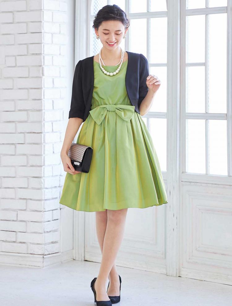 【M】ウエストリボンフィット＆フレアドレス（イエロー）DPSET0031