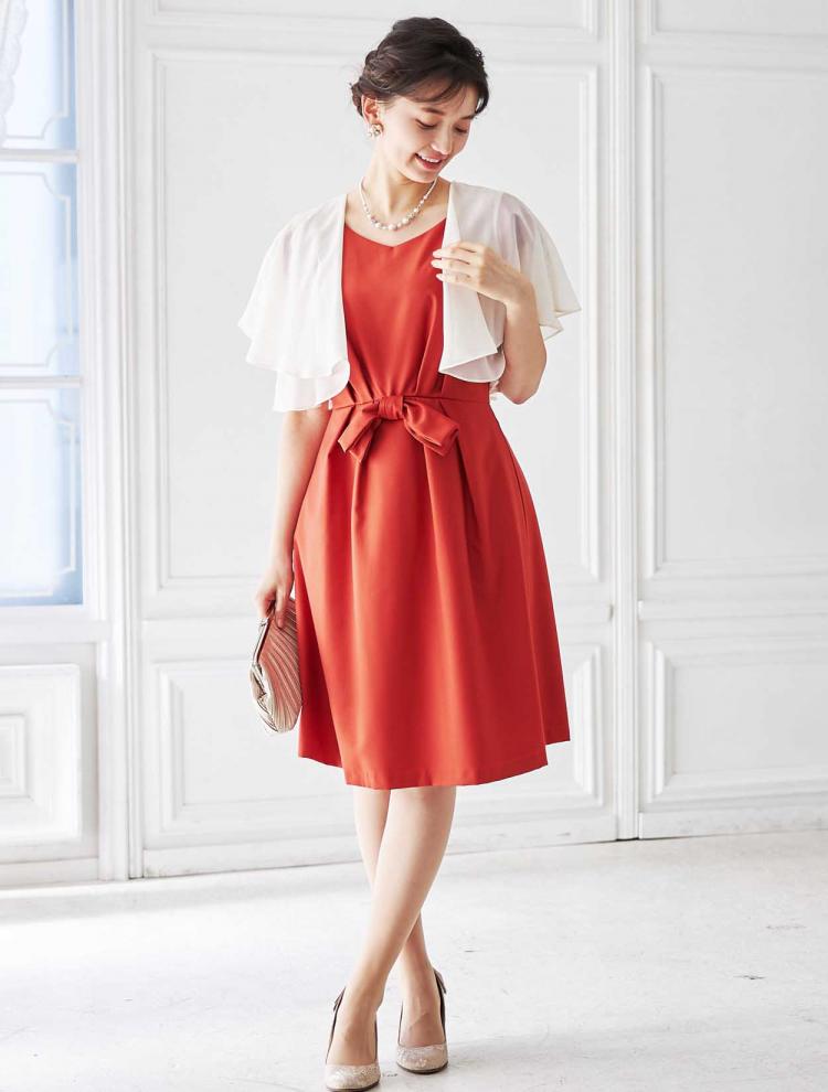 【M】キャップスリーブフィット＆フレアドレス（オレンジ）DPSET0034
