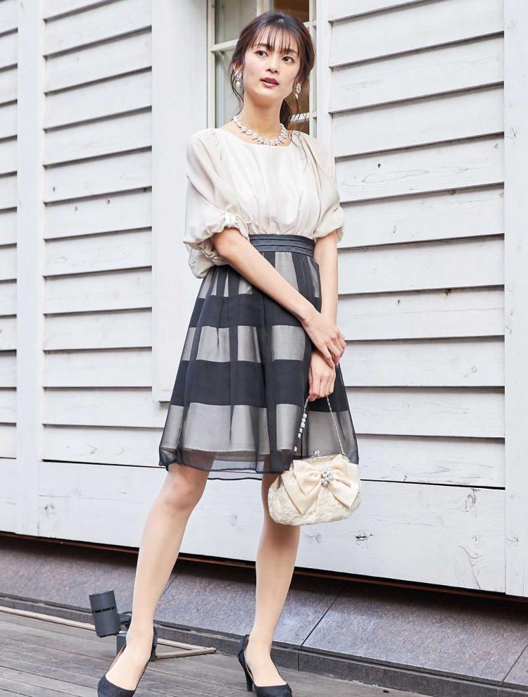 【M】ボーダースカートドレス（ベージュ）DPSET0095