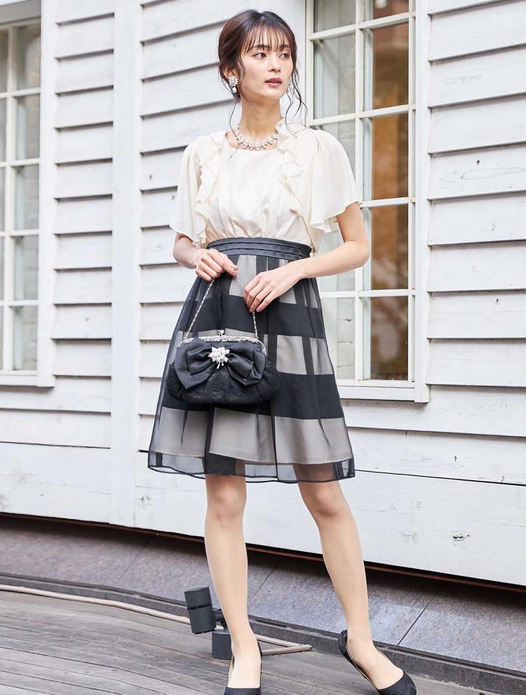 【M】ボーダースカートドレス（ベージュ）DPSET0096