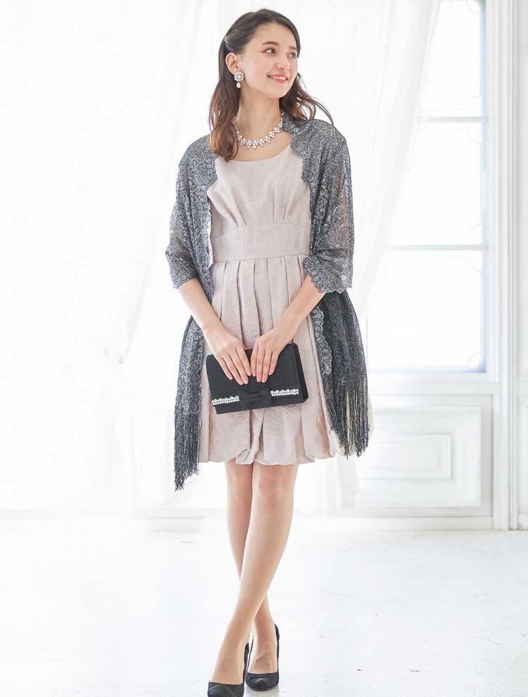 【M】バルーン裾ジャガードドレス（ベージュ）DPSET0100