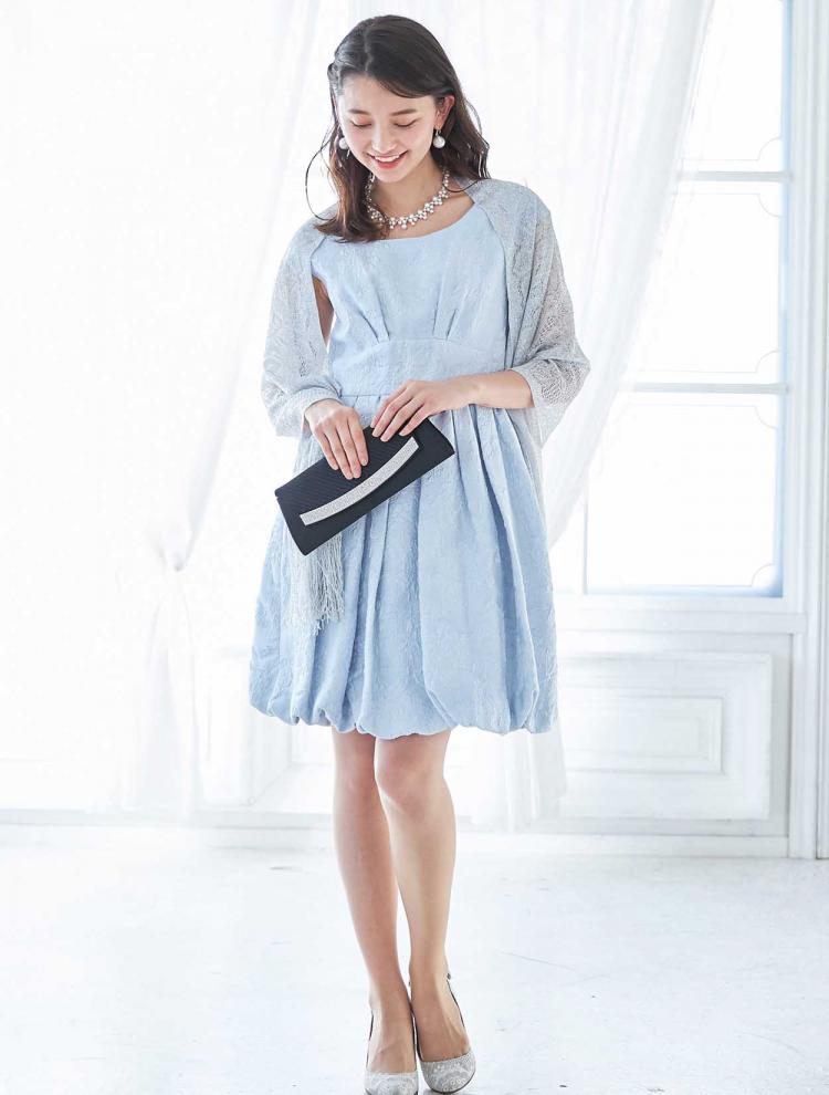 【M】バルーン裾ジャガードドレス（ブルー）DPSET0102