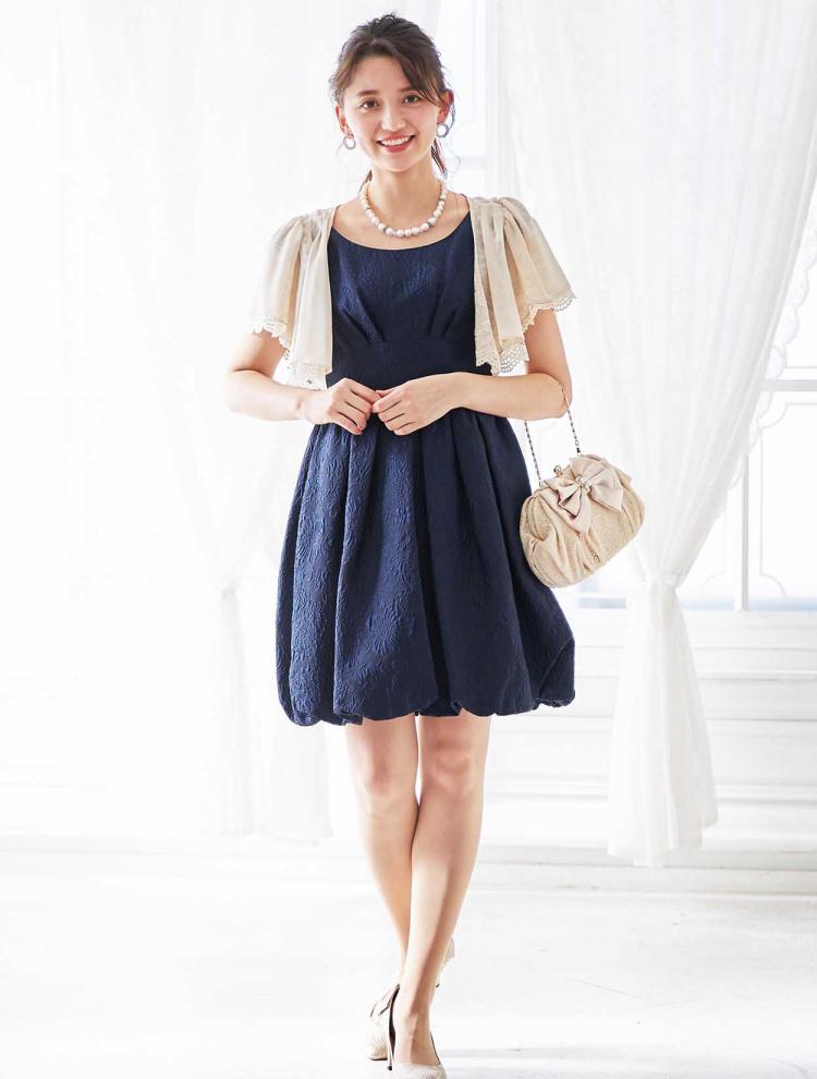 【M】バルーン裾ジャガードドレス（ネイビー）DPSET0104