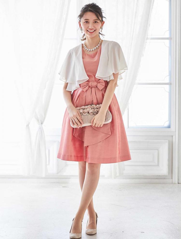 【SS～L】BIGリボンベルト フィット＆フレアレースアップドレス（オレンジ）DPSET0111