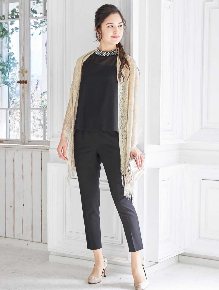 【M】スタンドネックセパレートパンツドレス（ブラック）DPSET0124