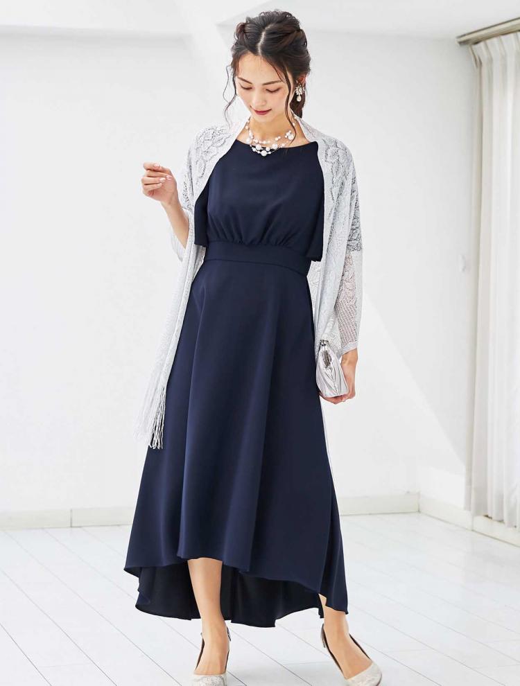 【M】ウエストギャザーフィッシュテールドレス（ネイビー）DPSET0174