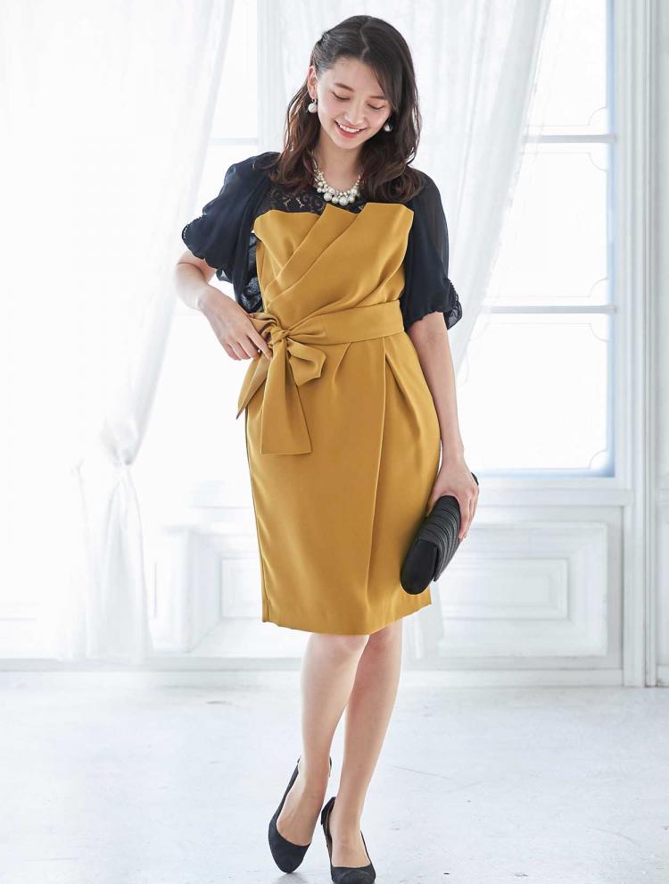 【M】ビスチェ風コクーンドレス（イエロー）DPSET0188