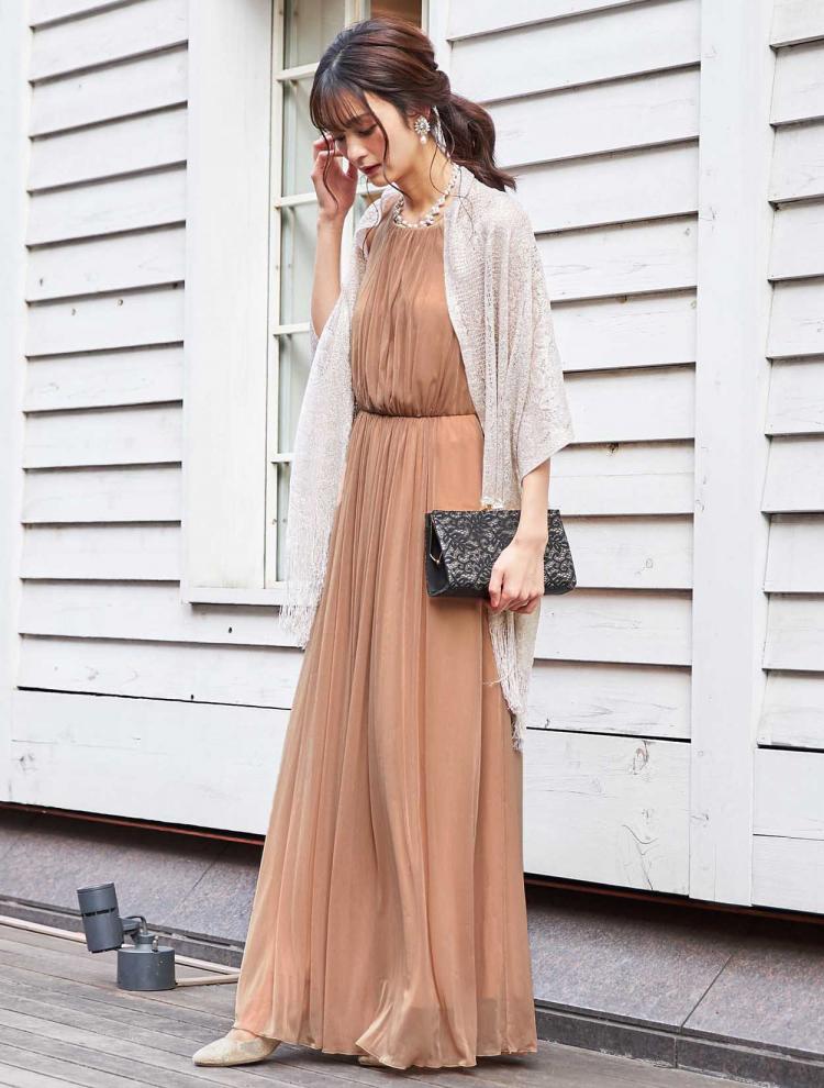 【M】エスパンディロングドレス（ベージュ）DPSET0217