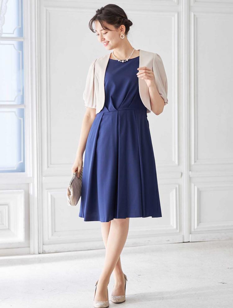 【M/L】バックレース×リボンタックドレス（ネイビー）DPSET0252