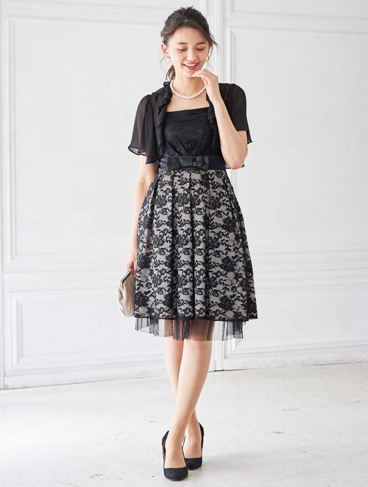 【S～L】レースアップフラワーレースドレス（ベージュ）DPSET0280