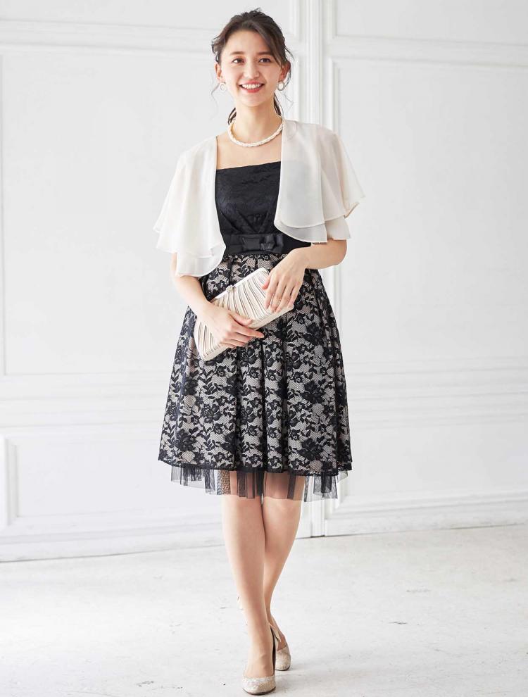 【S～L】レースアップフラワーレースドレス（ベージュ）DPSET0281