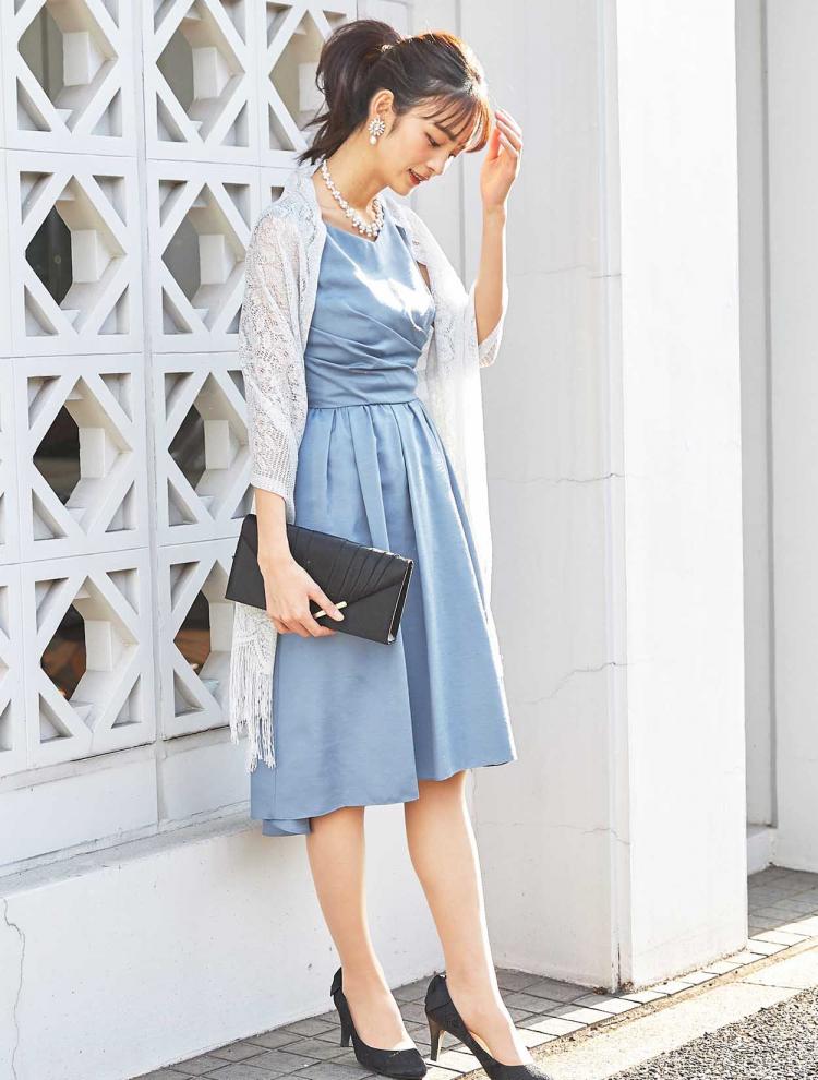 【M】ヘム裾レースアップドレス（サックス）DPSET0323